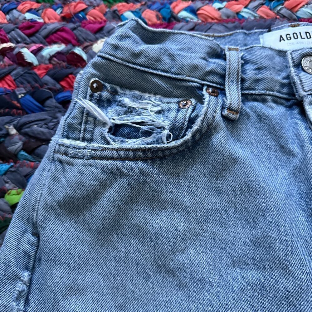 AGOLDE Light Wash High Rise Straight Leg Jeans Women's Size 23 Distressed Denim - Picture 3 of 16